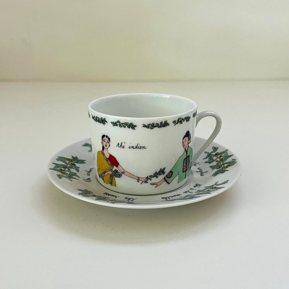 PORCELAINE DE SOLOGNE thé indien Botanical Greenery Tea Cup & Saucer